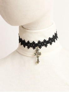 Gothic Retro Fashion Personality All-Match Black Lace Cross Female Choker