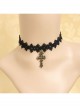 Gothic Retro Fashion Personality All-Match Black Lace Cross Female Choker