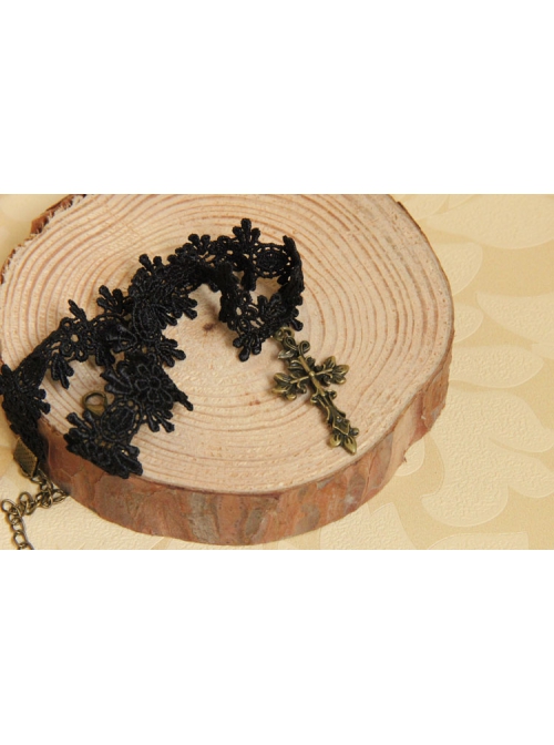 Gothic Retro Fashion Personality All-Match Black Lace Cross Female Choker