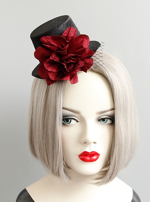 Gothic Black Flowers Net Yarn Sexy Nightclub Bar Halloween Christmas Party Prom Top Hat