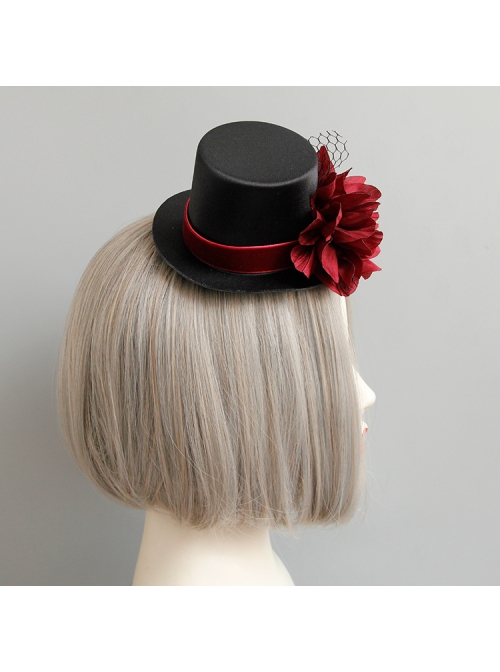 Gothic Black Flowers Net Yarn Sexy Nightclub Bar Halloween Christmas Party Prom Top Hat