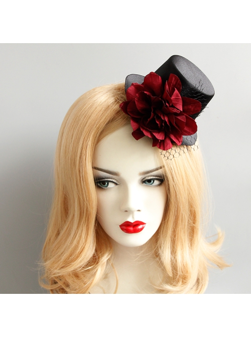 Gothic Black Flowers Net Yarn Sexy Nightclub Bar Halloween Christmas Party Prom Top Hat