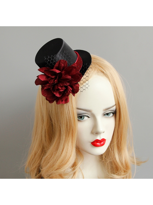 Gothic Black Flowers Net Yarn Sexy Nightclub Bar Halloween Christmas Party Prom Top Hat