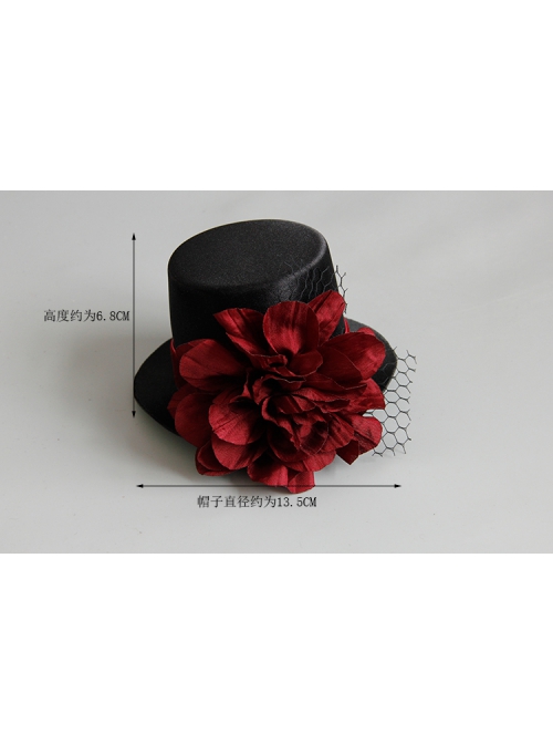 Gothic Black Flowers Net Yarn Sexy Nightclub Bar Halloween Christmas Party Prom Top Hat