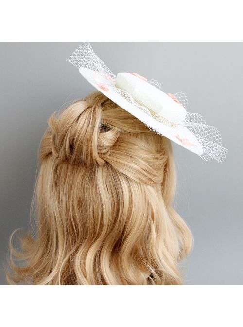 Retro Fashion White Net Yarn Pink Bow Prom Party Exaggerated Top Hat