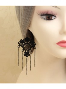 Retro Fashion Gothic Black Tassel Lace Exaggerated Popular Female Earrings