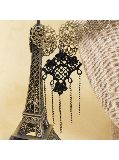 Retro Fashion Gothic Black Tassel Lace Exaggerated Popular Female Earrings