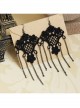 Retro Fashion Gothic Black Tassel Lace Exaggerated Popular Female Earrings