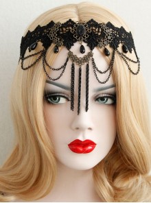 Goth Fashion Retro Palace Black Lace Tassels Halloween Christmas Headband