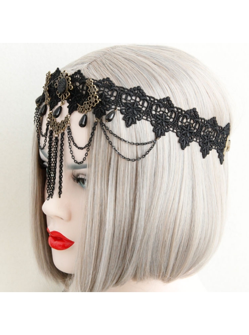 Goth Fashion Retro Palace Black Lace Tassels Halloween Christmas Headband
