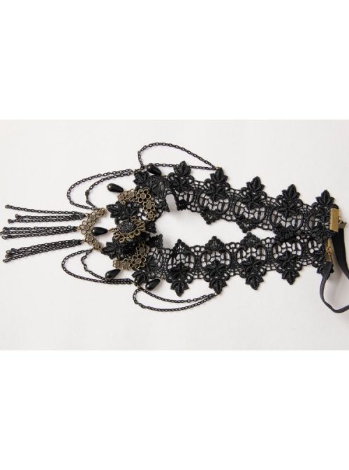 Goth Fashion Retro Palace Black Lace Tassels Halloween Christmas Headband