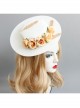 Retro Fashion Palace Baroque Banquet Feather Rose Flower White Top Hat