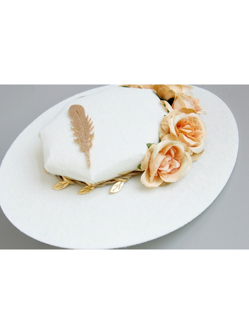 Retro Fashion Palace Baroque Banquet Feather Rose Flower White Top Hat