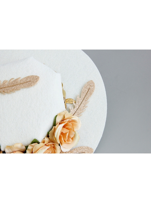 Retro Fashion Palace Baroque Banquet Feather Rose Flower White Top Hat