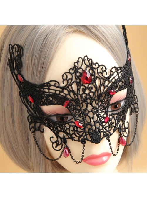Goth Fashion Retro Sexy Black Lace Ruby Prom Show Halloween Mask