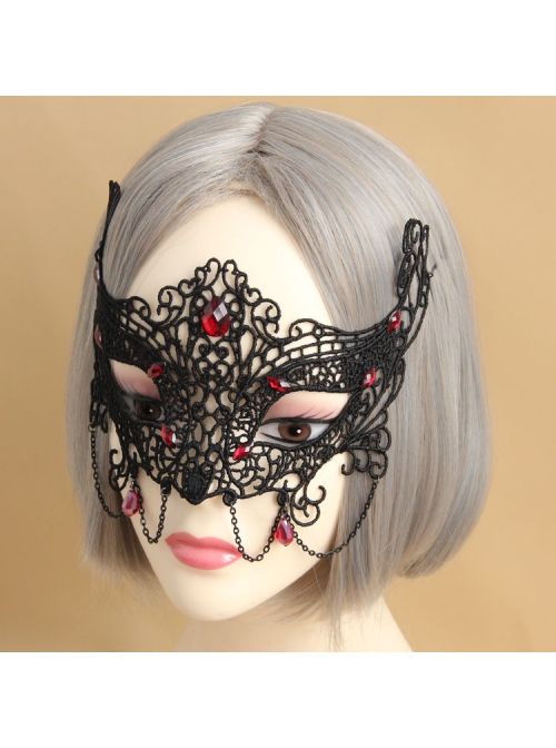 Goth Fashion Retro Sexy Black Lace Ruby Prom Show Halloween Mask