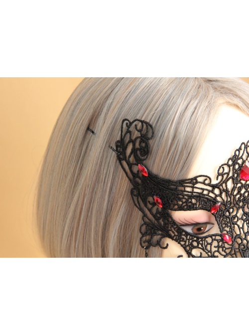 Goth Fashion Retro Sexy Black Lace Ruby Prom Show Halloween Mask