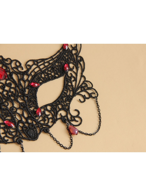 Goth Fashion Retro Sexy Black Lace Ruby Prom Show Halloween Mask