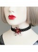 Gothic Retro Black Lace Burgundy Flowers Stretch Sweet Fashion Choker