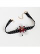 Gothic Retro Black Lace Burgundy Flowers Stretch Sweet Fashion Choker