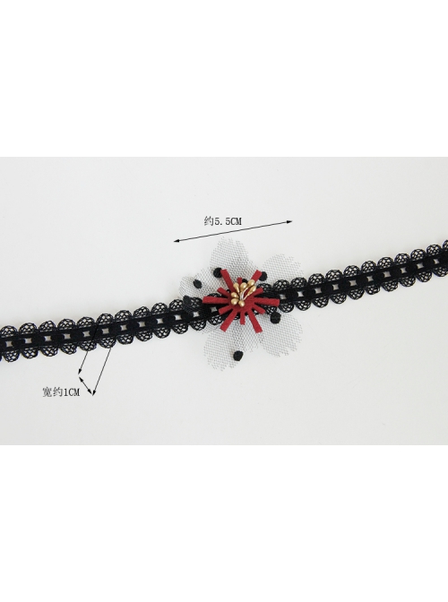 Gothic Retro Black Lace Burgundy Flowers Stretch Sweet Fashion Choker