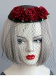 Gothic Halloween Christmas Retro Fashion Dinner Black Veil Red Rose Flower Small Top Hat