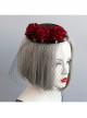 Gothic Halloween Christmas Retro Fashion Dinner Black Veil Red Rose Flower Small Top Hat