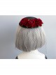 Gothic Halloween Christmas Retro Fashion Dinner Black Veil Red Rose Flower Small Top Hat