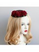 Gothic Halloween Christmas Retro Fashion Dinner Black Veil Red Rose Flower Small Top Hat