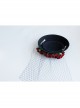 Gothic Halloween Christmas Retro Fashion Dinner Black Veil Red Rose Flower Small Top Hat