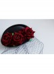 Gothic Halloween Christmas Retro Fashion Dinner Black Veil Red Rose Flower Small Top Hat