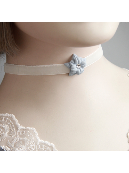 Baroque Cute Simple Wild Fashion Blue Flowers White Velvet Collar
