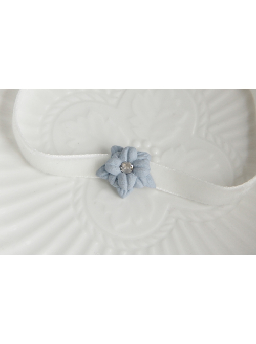 Baroque Cute Simple Wild Fashion Blue Flowers White Velvet Collar