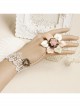 Retro Fashion White Lace Pink Flowers Female Bride Bridesmaid Bracelet Ring One Chain