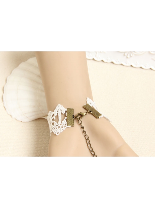 Retro Fashion White Lace Pink Flowers Female Bride Bridesmaid Bracelet Ring One Chain