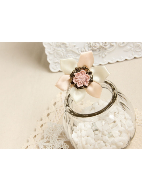 Retro Fashion White Lace Pink Flowers Female Bride Bridesmaid Bracelet Ring One Chain