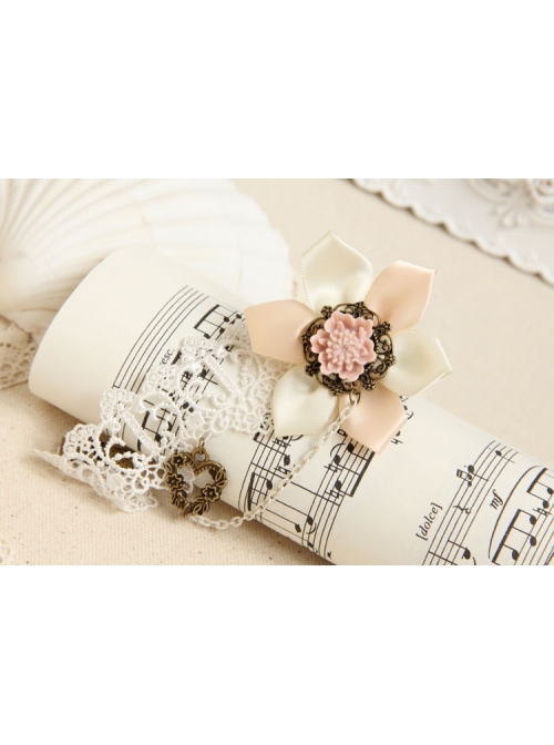 Retro Fashion White Lace Pink Flowers Female Bride Bridesmaid Bracelet Ring One Chain