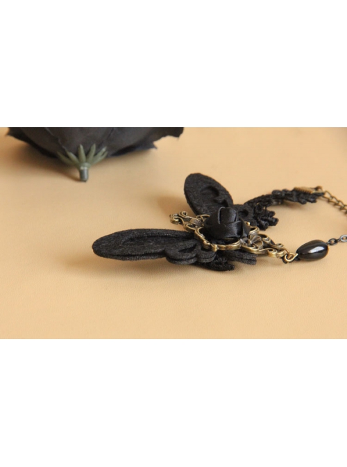 Gothic Retro Fashion Vampire Lace Butterfly Black Prom Rose Female Bracelet With Ring One Chain