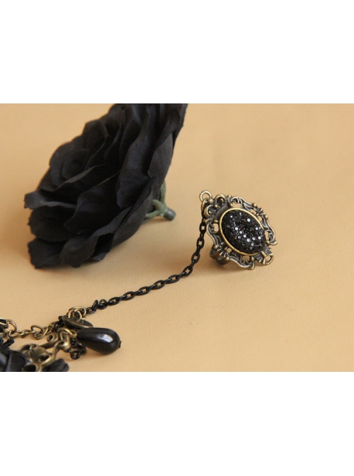 Gothic Retro Fashion Vampire Lace Butterfly Black Prom Rose Female Bracelet With Ring One Chain