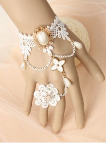 Palace Baroque Fashion Retro White Pearl Lace Flower Bride Female Bracelet