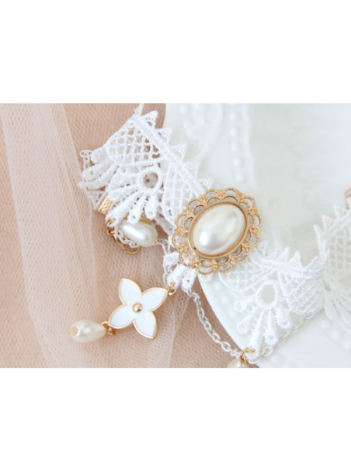 Palace Baroque Fashion Retro White Pearl Lace Flower Bride Female Bracelet