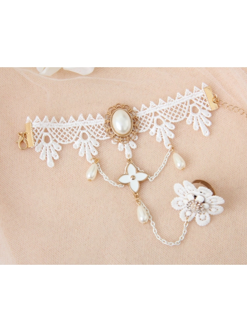 Palace Baroque Fashion Retro White Pearl Lace Flower Bride Female Bracelet