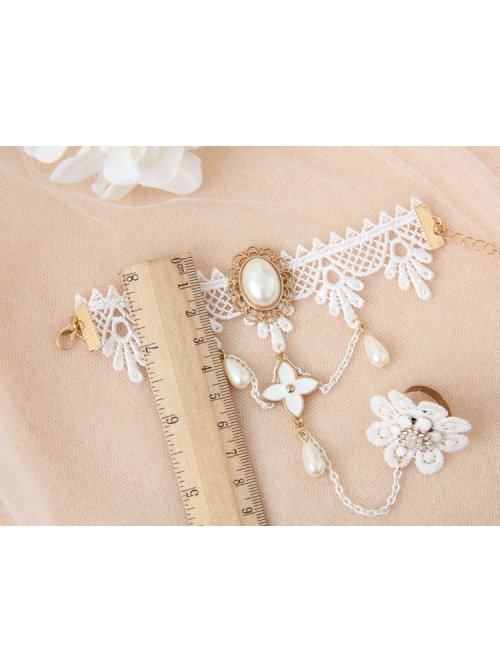Palace Baroque Fashion Retro White Pearl Lace Flower Bride Female Bracelet