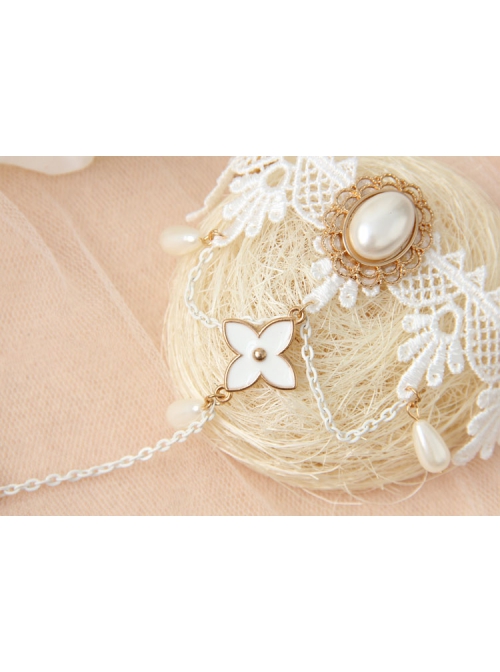 Palace Baroque Fashion Retro White Pearl Lace Flower Bride Female Bracelet