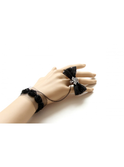 Fashion Black Gothic Retro Cute Lolita Lace Bowknot Crown With Ring Bracelet
