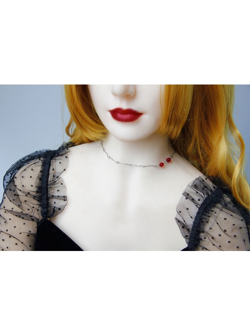 Fashion Retro Simple Halloween Vampire Bite Mark Stainless Steel Ruby Gothic Female Choker