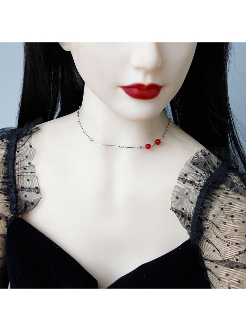 Fashion Retro Simple Halloween Vampire Bite Mark Stainless Steel Ruby Gothic Female Choker