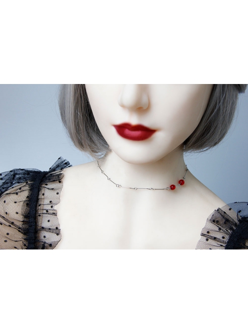 Fashion Retro Simple Halloween Vampire Bite Mark Stainless Steel Ruby Gothic Female Choker