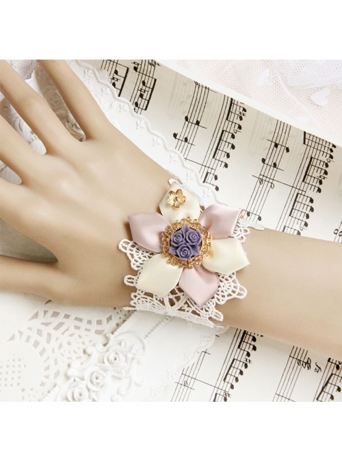Baroque Retro Fashion White Lace Purple Rose Flower Retro Female Bracelet