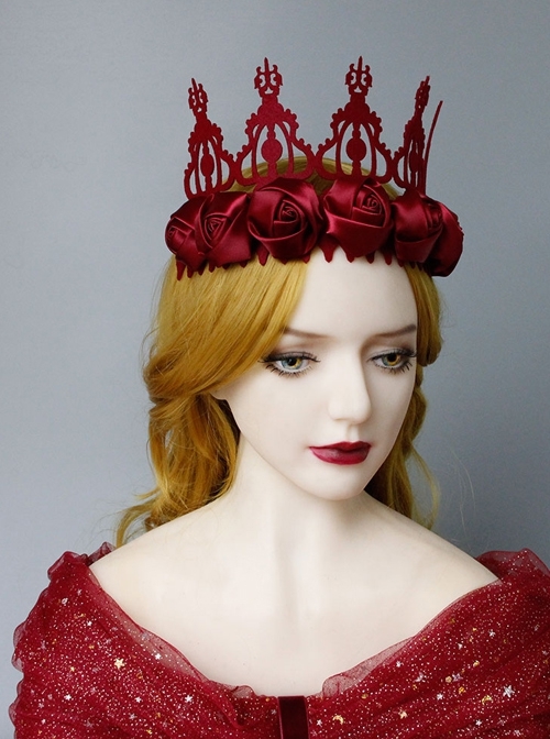 Gothic Retro Fashion Christmas Queen Crown Thanksgiving Red Rose Birthday Party Headband